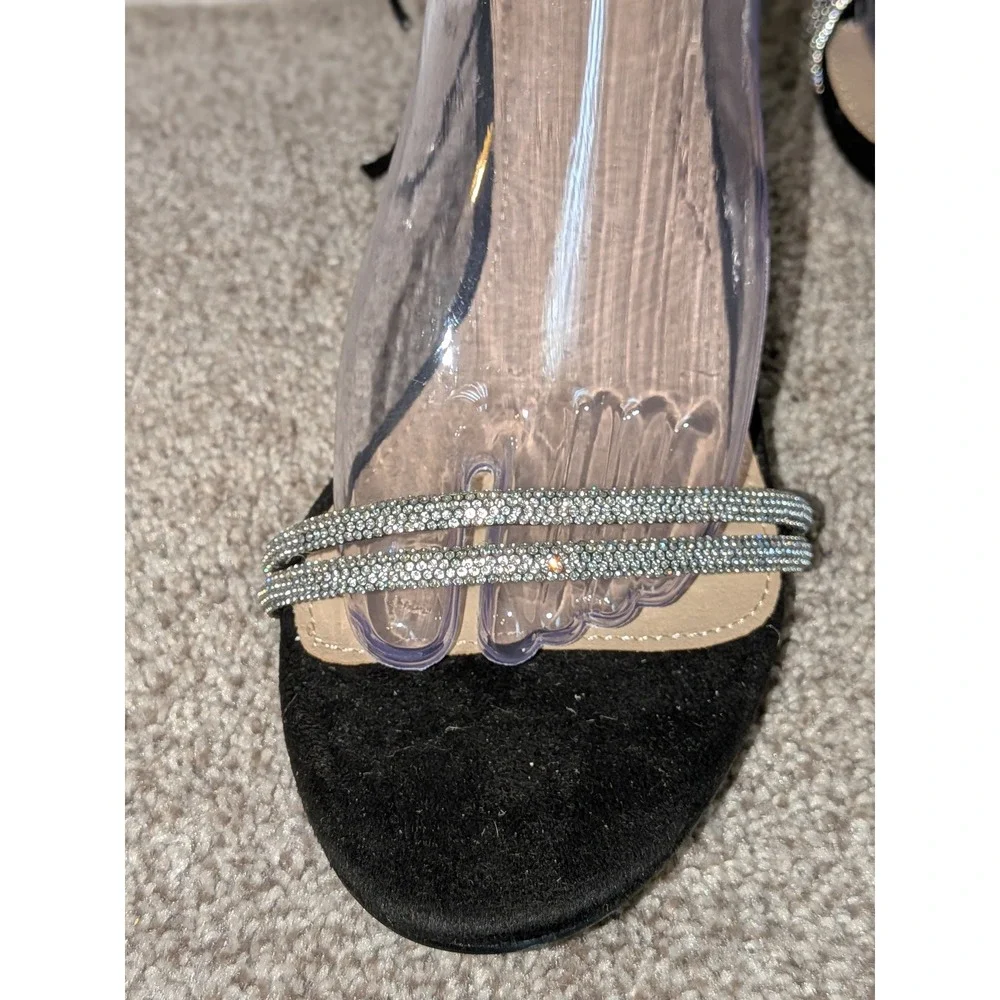Rhinestone Heels‎ Ankle Tie Up Stiletto Party Shoes Black US 10 NEW